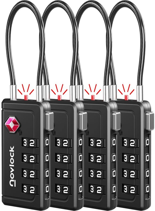 NovLock TSA Approved Luggage Locks | Inspection Indicator, 4-Digit Combination, Durable Zinc Alloy | for Suitcases, Backpacks, Travel Bags | Black, 4-Pack - Image 1